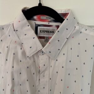 Express Men's White Shirt with Navy and Red Anchor Print